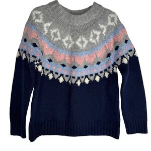 Crewcuts Girl Sz XS (4-5) Fair Isle‎ Holiday Pullover Sweater Blue Grey Pink